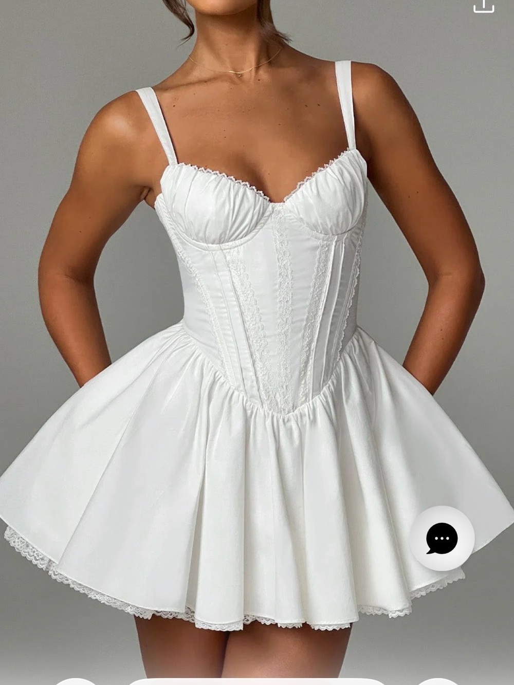White Lace-Trim Corset Mini Dress
